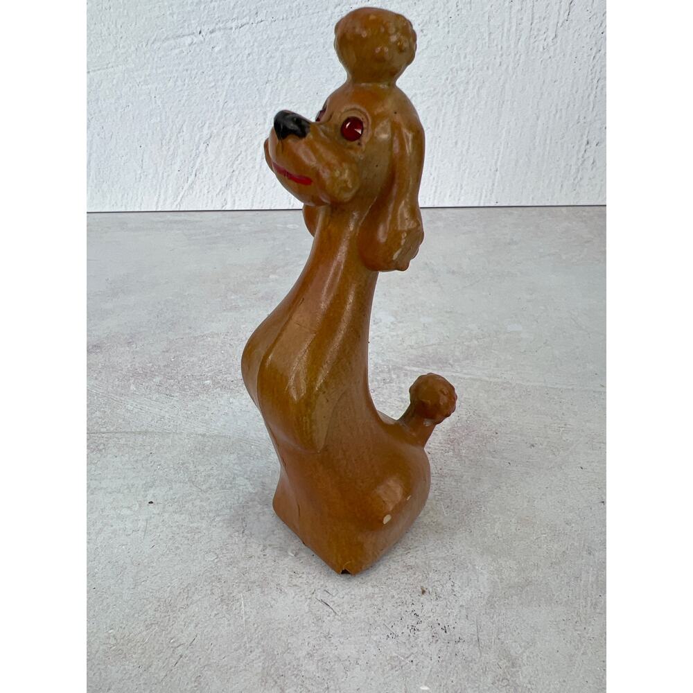 Vintage MCM Faux Wood Poodle Figurine/ Small chip in base 5.5 inches tall